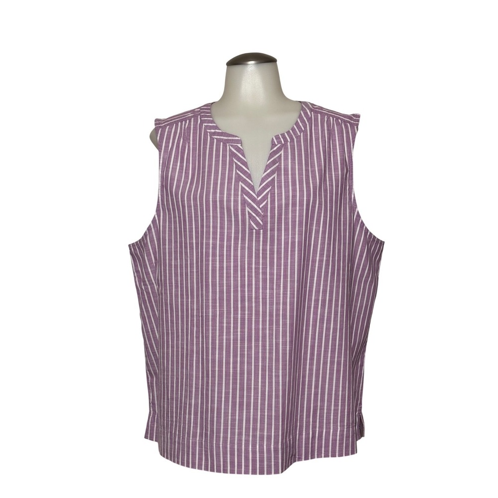 Natural Reflections Sleeveless Shirt Women XL Dusty Lavender NEW Striped Split V